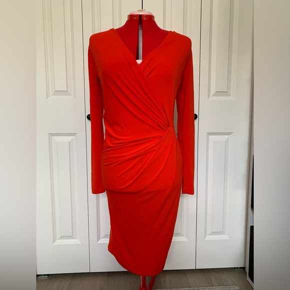 Red InWear bodycon wrap midi dress size S - Picture 1 of 7